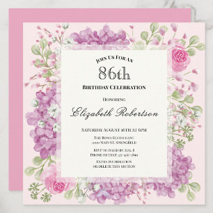 Convite de Aniversário de 86 Anos Elegantes Flores