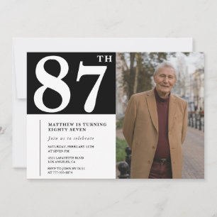 Convite de aniversário de 87 anos com foto preto e