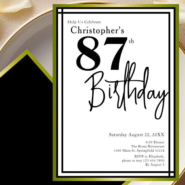 Convite de Aniversário de 87 Anos Moderno Elegante (Criador carregado)