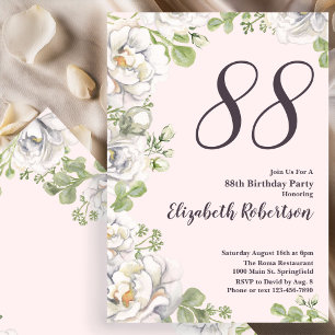 Convite de Aniversário de 88 anos com Peônias Flor