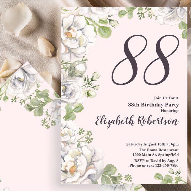 Convite de Aniversário de 88 anos com Peônias Flor (Criador carregado)