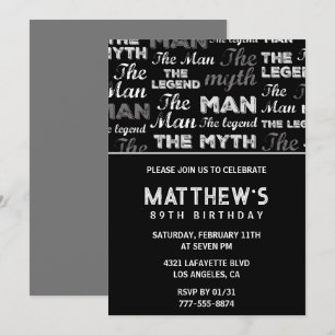 Convite de aniversário de 89 anos preto Engraçado 