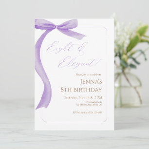Convite de Aniversário de 8 anos com Laço Roxo