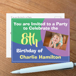 Convite de Aniversário de 8 anos com Postcard de F