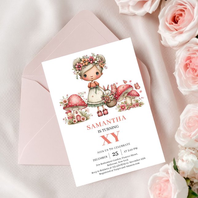 Convite de Aniversário de 8 Anos da Fada Animada c (Lively Fairy 8th Birthday Floral Party Invitation)