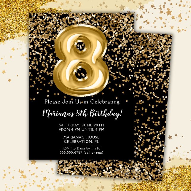 Convite de Aniversário de 8 Anos da Menina Black G (Criador carregado)