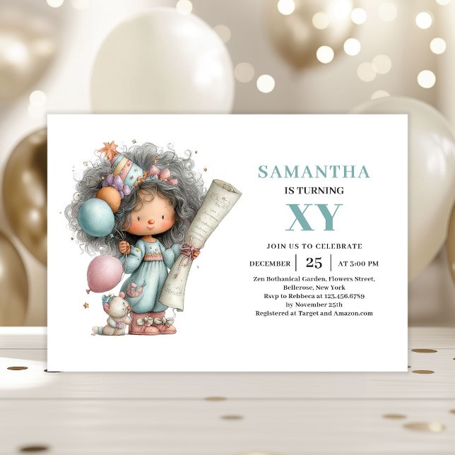 Convite de aniversário de 8 anos da menina dos con (Fairy Girl 8th Birthday Cute Pastel Whimsy invitation)