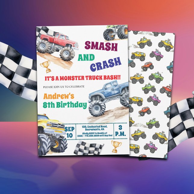 Convite de Aniversário de 8 anos de Monster Trucks (Criador carregado)