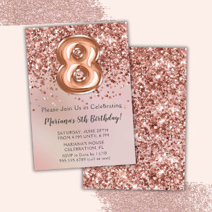Convite de Aniversário de 8 Anos Elegante Rosa Dou