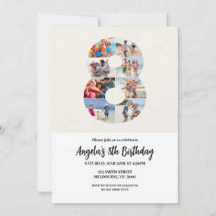 Convite de Aniversário de 8 anos Minimalista - Núm