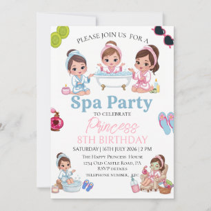 Convite de Aniversário de 8 Anos para Festa de Spa