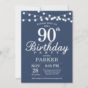 Convite de Aniversário de 90 anos Azul