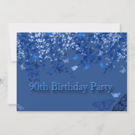 Convite de Aniversário de 90 Anos Azul/ Borboletas