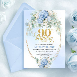 Convite de Aniversário de 90 anos Boho Blue Hydran