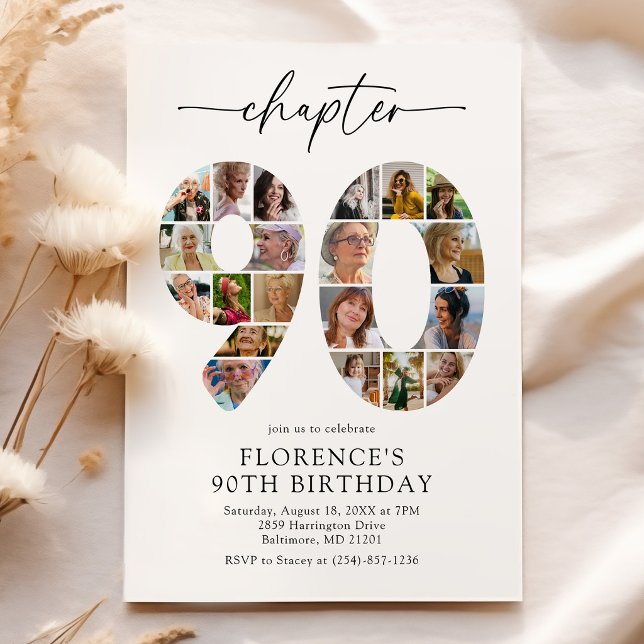 Convite de Aniversário de 90 Anos Capítulo Elegant (Criador carregado)