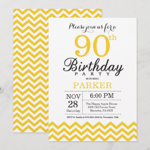 Convite de Aniversário de 90 anos Chevron Amarelo