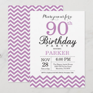 Convite de Aniversário de 90 anos Chevron Roxo