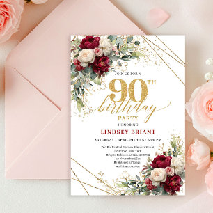 Convite de Aniversário de 90 Anos Chic Marrom Bran