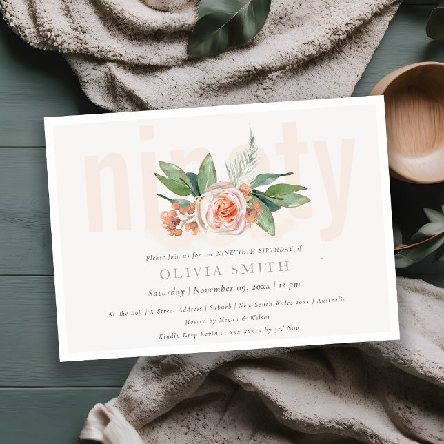 Convite de Aniversário de 90 anos com Buquê Floral (Criador carregado)