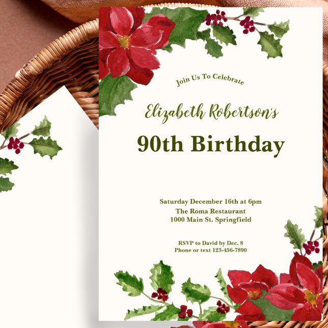 Convite de Aniversário de 90 anos com Flora Elegan (Criador carregado)