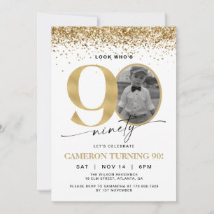 Convite de Aniversário de 90 Anos com Foto Moderno