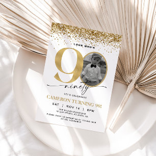 Convite de Aniversário de 90 Anos com Foto Moderno