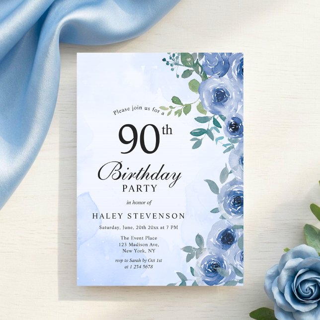 Convite de Aniversário de 90 Anos Dusty Blue Water (Criador carregado)
