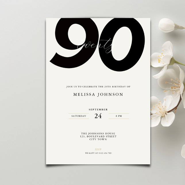 Convite de Aniversário de 90 anos Elegante - Estil (Criador carregado)