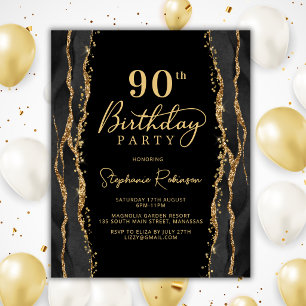 Convite de Aniversário de 90 Anos Elegante Preto e