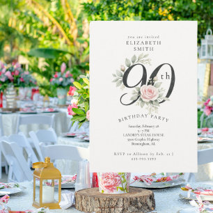 Convite de Aniversário de 90 Anos Elegante Rosa Pi