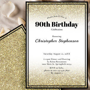 Convite de Aniversário de 90 anos em Preto e Doura