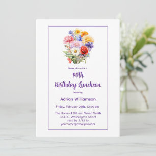 Convite de Aniversário de 90 Anos Floral Aquarela