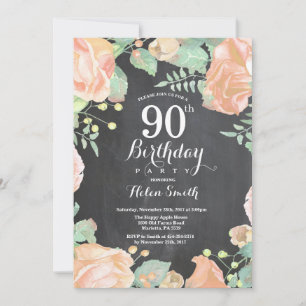 Convite de Aniversário de 90 anos Floral Pêssego B