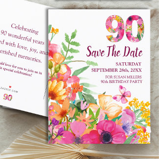 Convite de Aniversário de 90 anos Floral Save The 