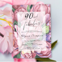 Convite de Aniversário de 90 Anos Floral Vintage