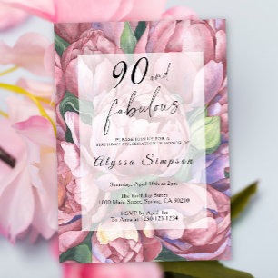 Convite de Aniversário de 90 Anos Floral Vintage