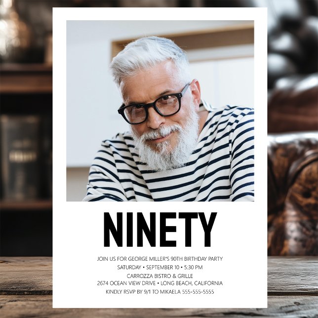 Convite de Aniversário de 90 Anos Foto Moderno NIN (Criador carregado)