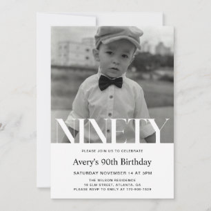 Convite de Aniversário de 90 Anos Minimalista para