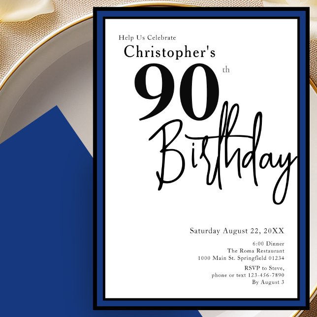 Convite de Aniversário de 90 anos Moderno Elegante (Criador carregado)
