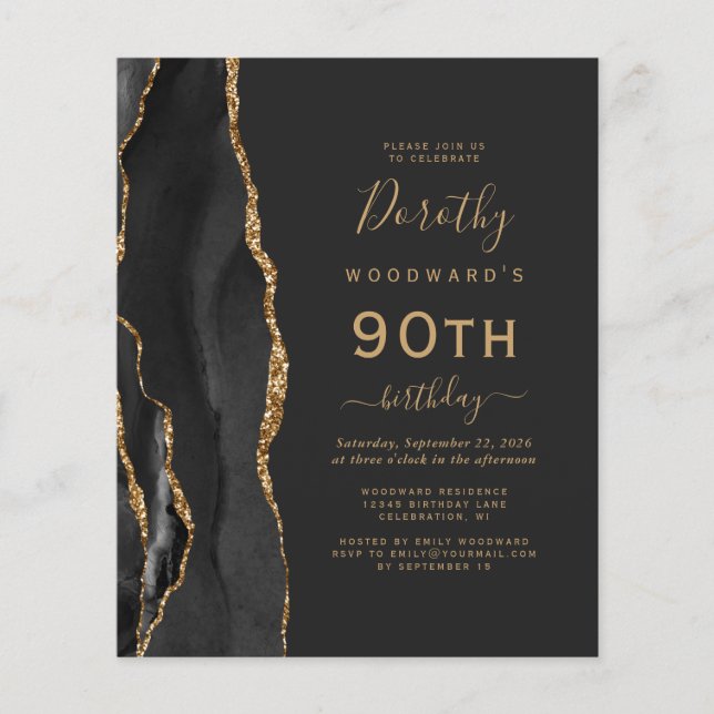Convite de Aniversário de 90 Anos Orçamento Preto  (Frente)