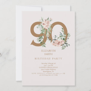 Convite de Aniversário de 90 Anos Pink & Gold Eleg