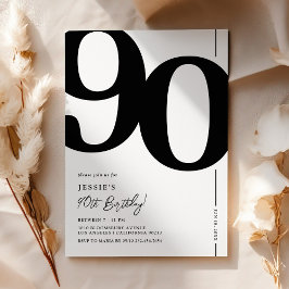 Convite de Aniversário de 90 Anos Preto e Branco E