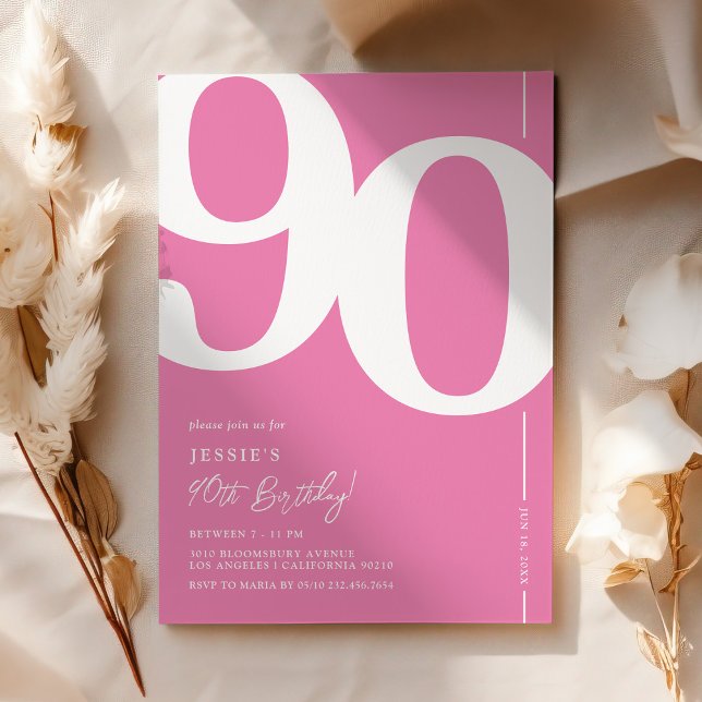 Convite de Aniversário de 90 Anos Rosa Bonito (Criador carregado)