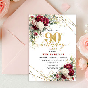 Convite de Aniversário de 90 Anos Rosas Vermelhas 