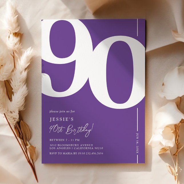 Convite de Aniversário de 90 Anos Roxo (Criador carregado)