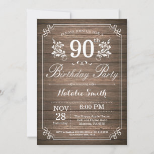 Convite de Aniversário de 90 Anos Rústico Floral