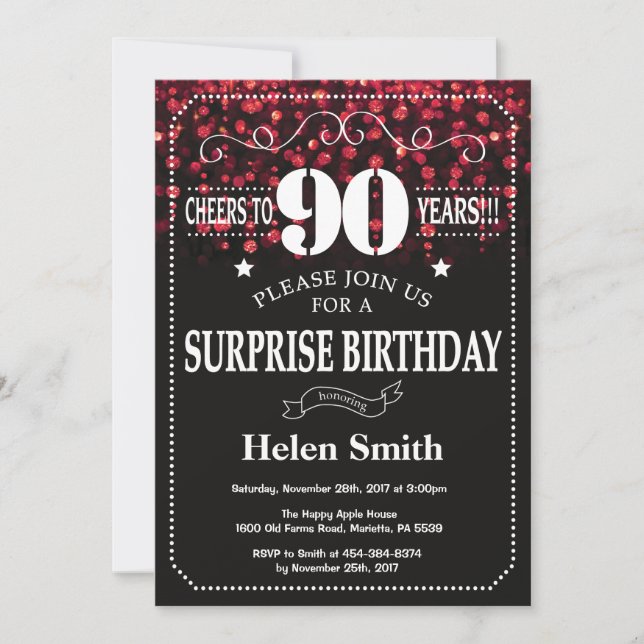 Convite de Aniversário de 90 anos Surpresa com Pur (Frente)