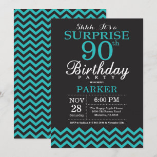 Convite de Aniversário de 90 anos Surpresa Preto e