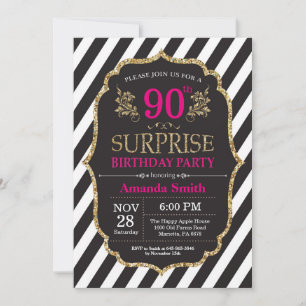 Convite de Aniversário de 90 anos Surpresa Rosa Pr