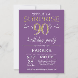Convite de Aniversário de 90 anos Surpresa Roxo e 